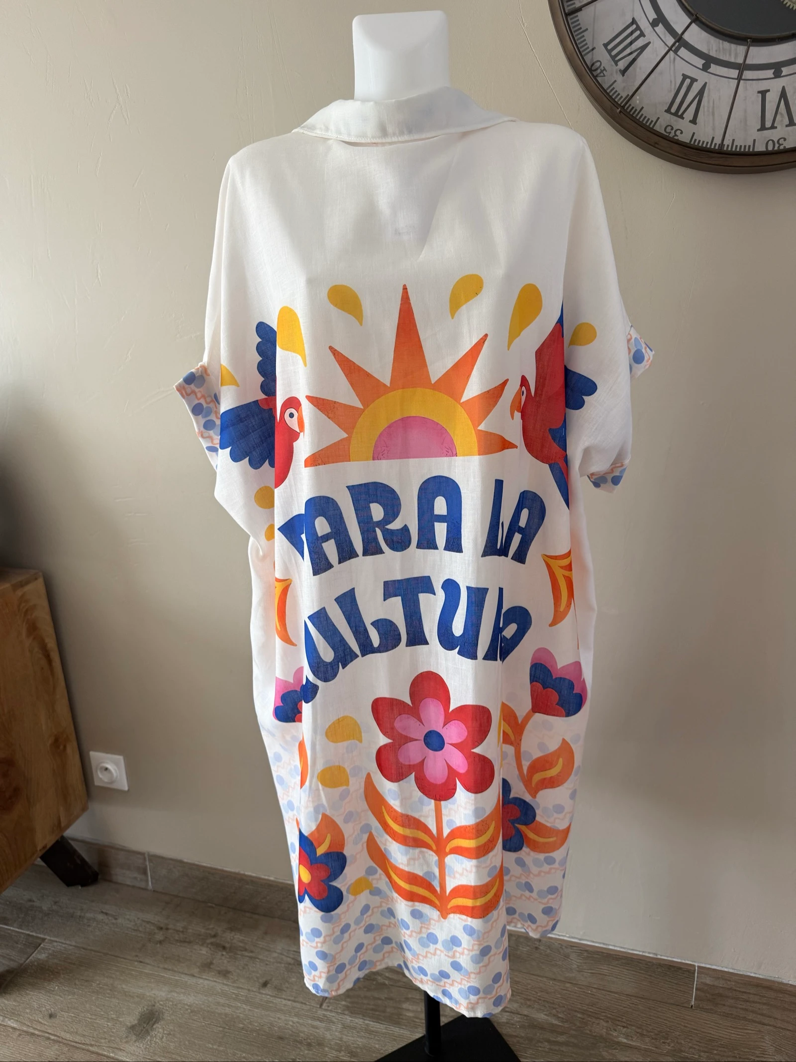 Vestido camisa oversized Made in Italy linho & algodão tropical tendência – Tamanho 40 a 48 – photo 2